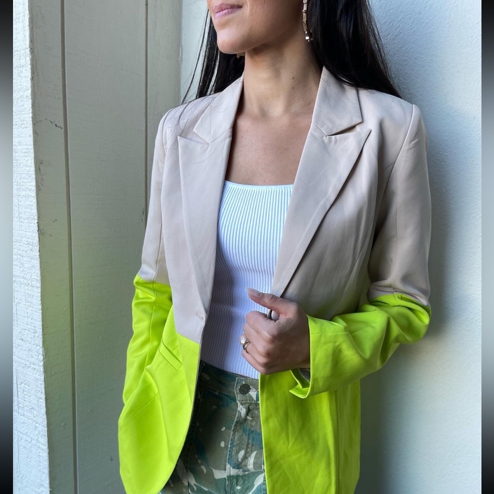 ColorBlock Tan and Neon Blazer
